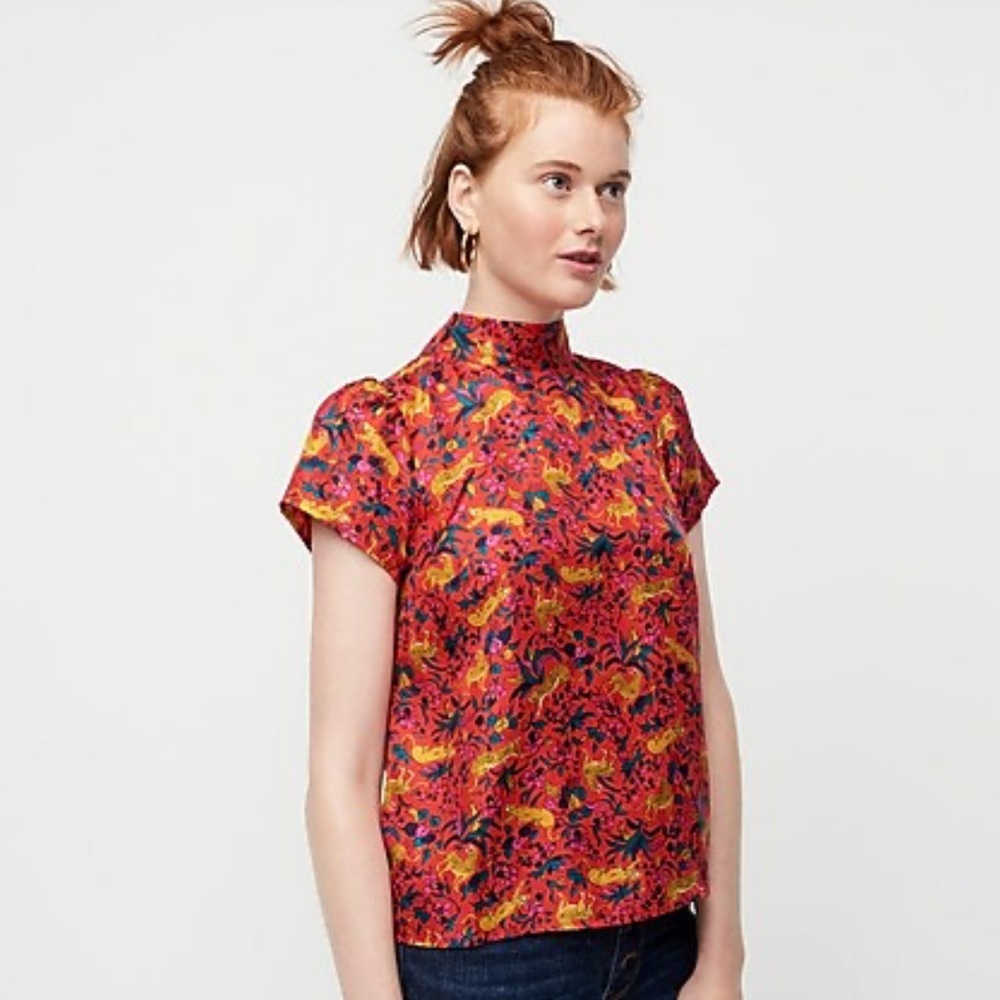 J CREW COLLECTION Silk Jungle Cat Top 6 $138 - Picture 3 of 5